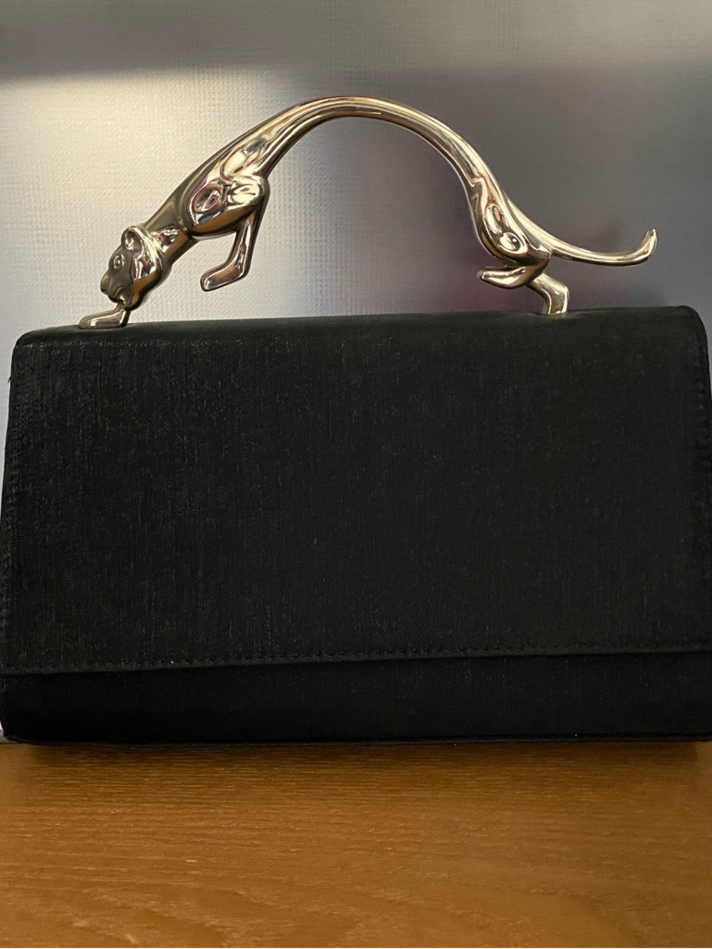 VINTAGE Black Clutch Panther Handle Evening Bag - Like New!